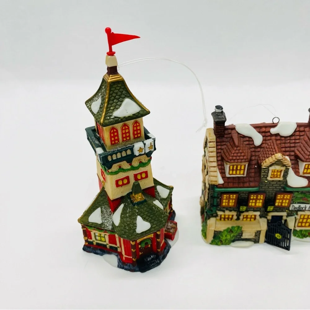 Department 56 Christmas Village Lot of 3 Ornament Dedlock Arms Santa Tower Barn